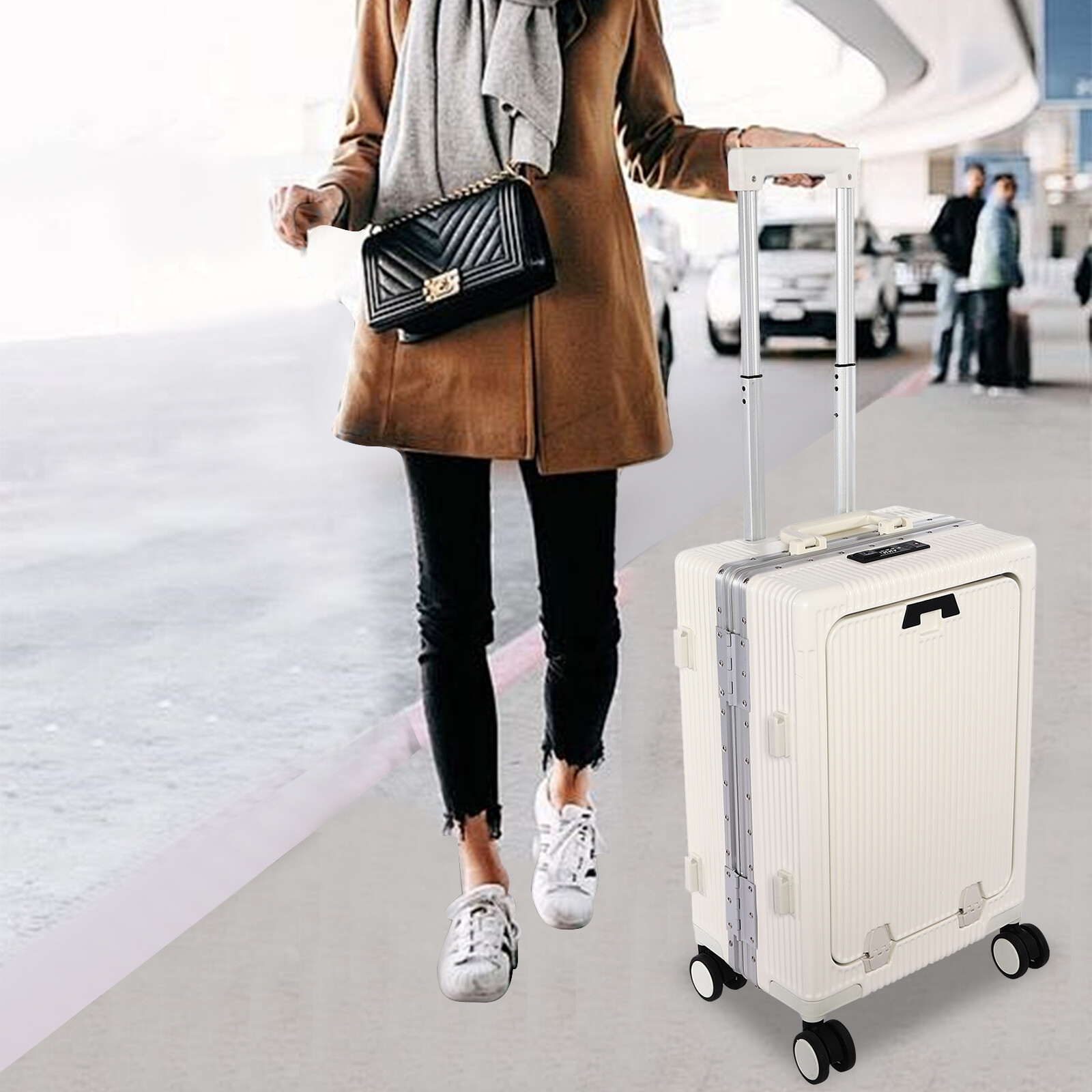 20" Boarding Case Boarding Suitcase  Carry-On Luggage with USB Port & Cup Holder