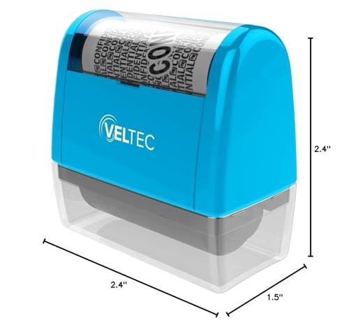 Veltec ID Protector Ink Roller - Identity Theft Stamp+3 Refills, Blue