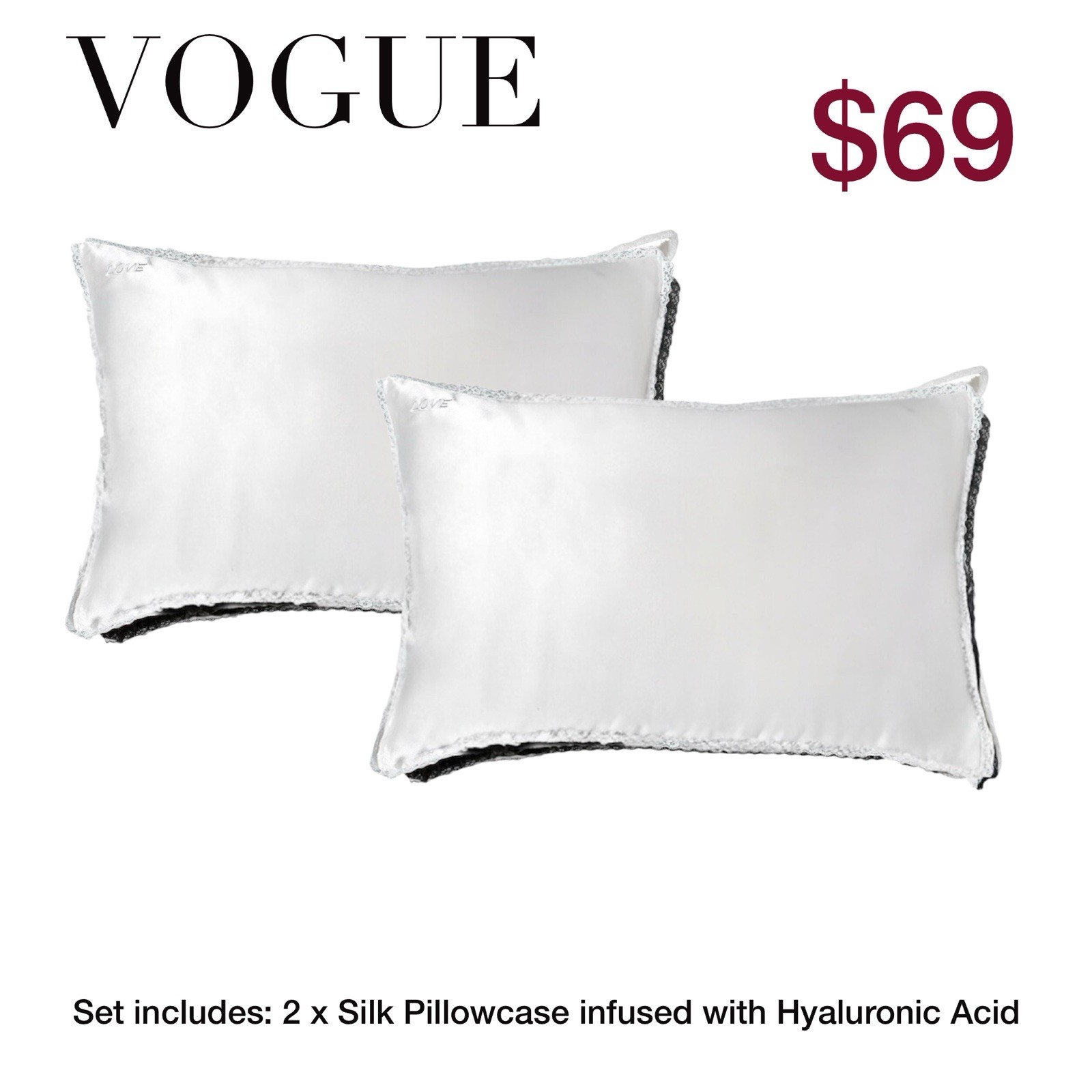 Set : 2 x silk pillowcase, 100% mulberry Silk, 19 Momme, 2 Pack