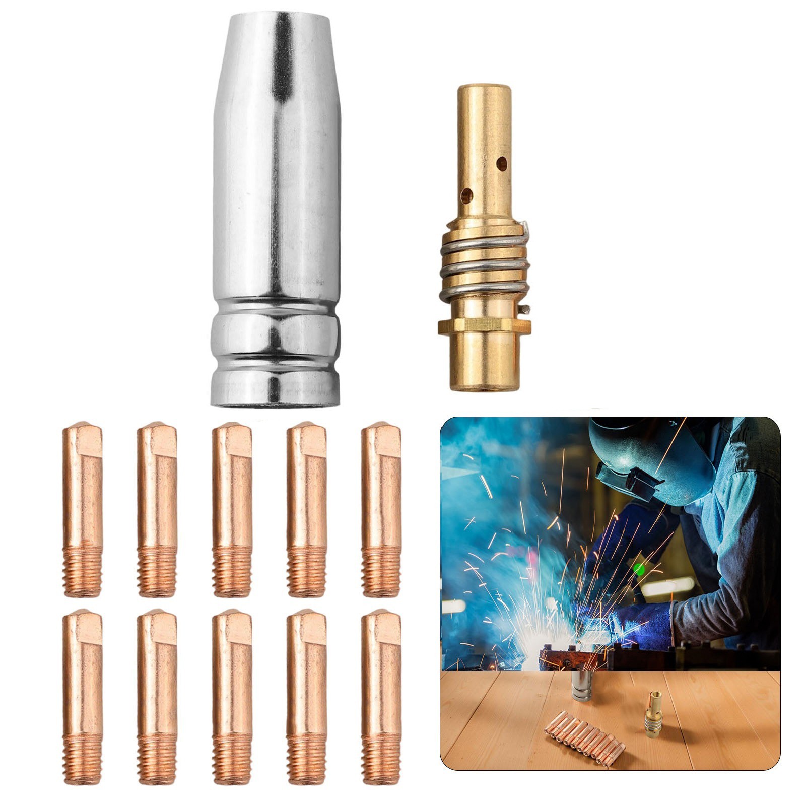For MIG Welding Tips Kit 12PCS for MAG Torch with Gas Nozzle and Diffuser