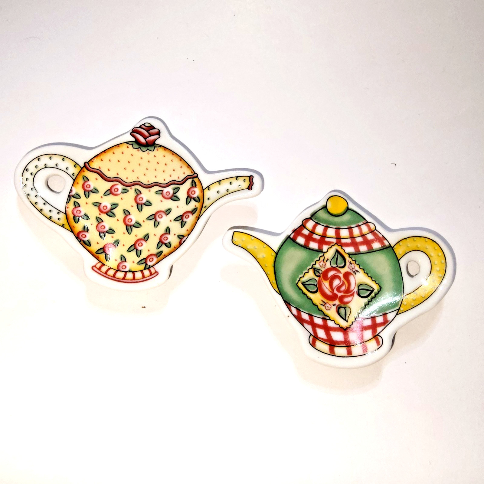 VTG Mary Engelbreit Teapot Tea Bag Holder Spoon Rest Set of 2 Ceramic Floral ME