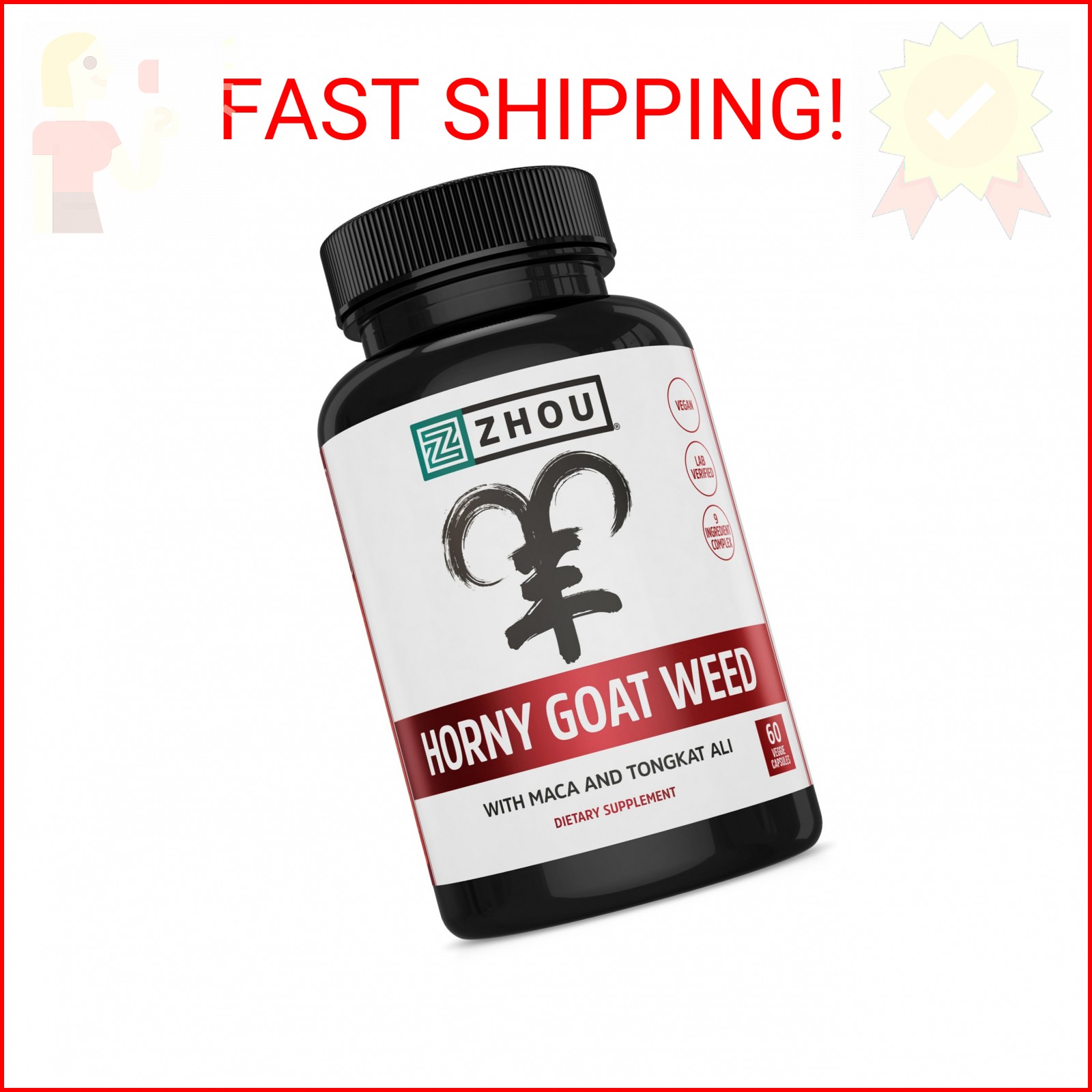 Zhou Horny Goat Weed - Herbal Extract for Men & Women, Supplement with Maca, Tri