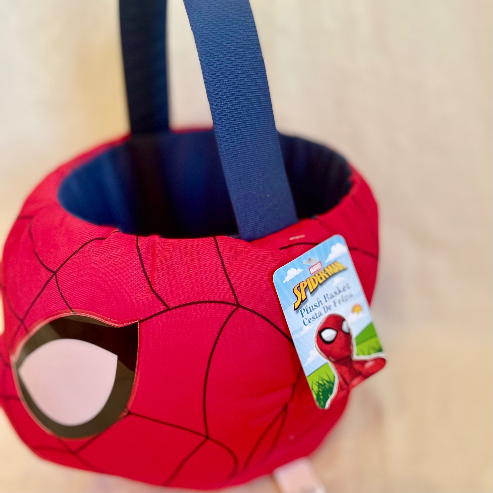 Marvel Spiderman Plush Basket Red Blue Superhero Halloween Easter Candy Pail NWT
