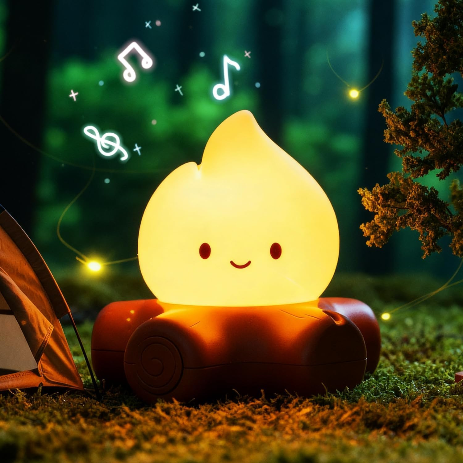 Campfire Night Light, 5 White Noise Mode, Cute Bonfire Gifts, Silicone Night Lig
