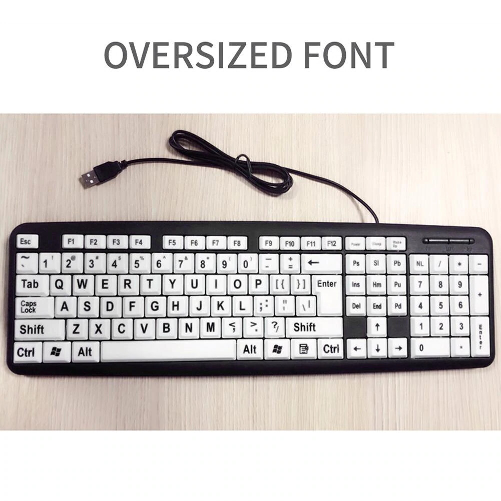 Large Print Wired Keyboard Desktop Laptops USB Seniors Elderly Visually Impaired