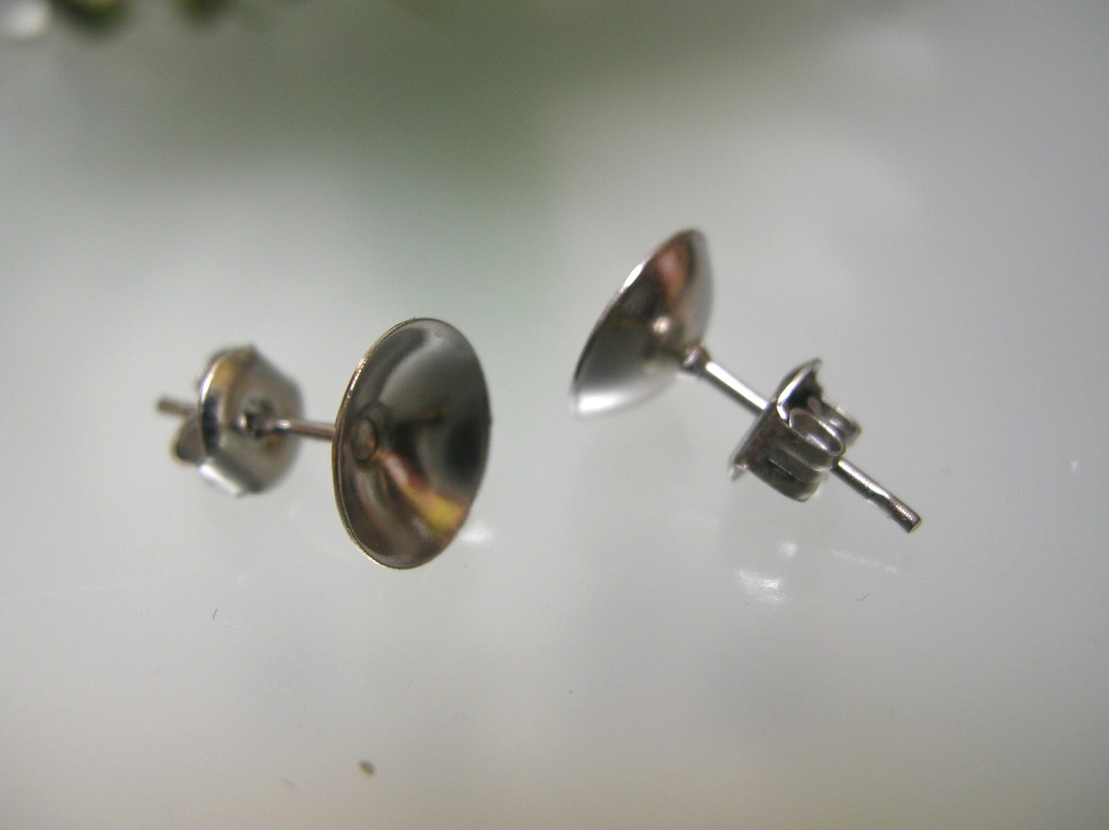 Vintage top quality Silver plated Earring Stud non-drilled pearl cup 8mm USA