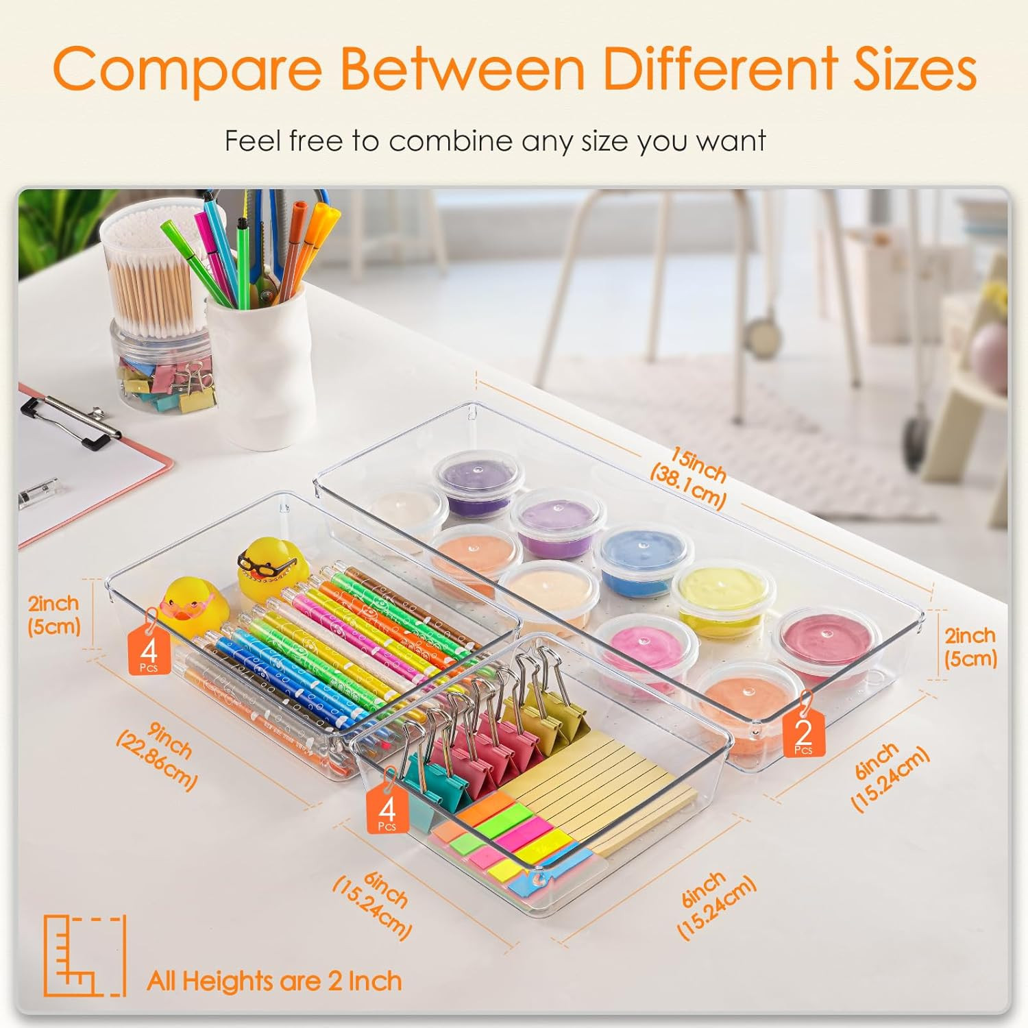 New Drawer Organizer 10 Pack Large Clear Plastic Set 3 Size Versatile Bathroom