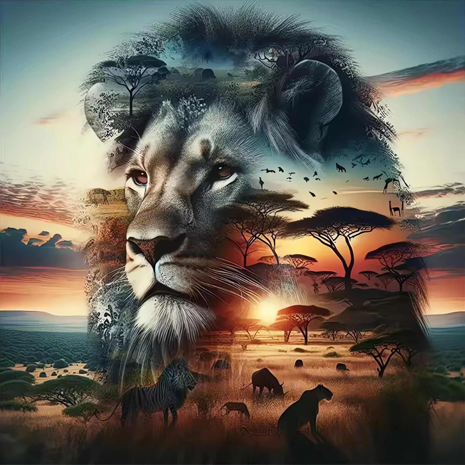 5D Lion Diamond Art Kits for Adults, DIY Animals 14x14 inches, QY134