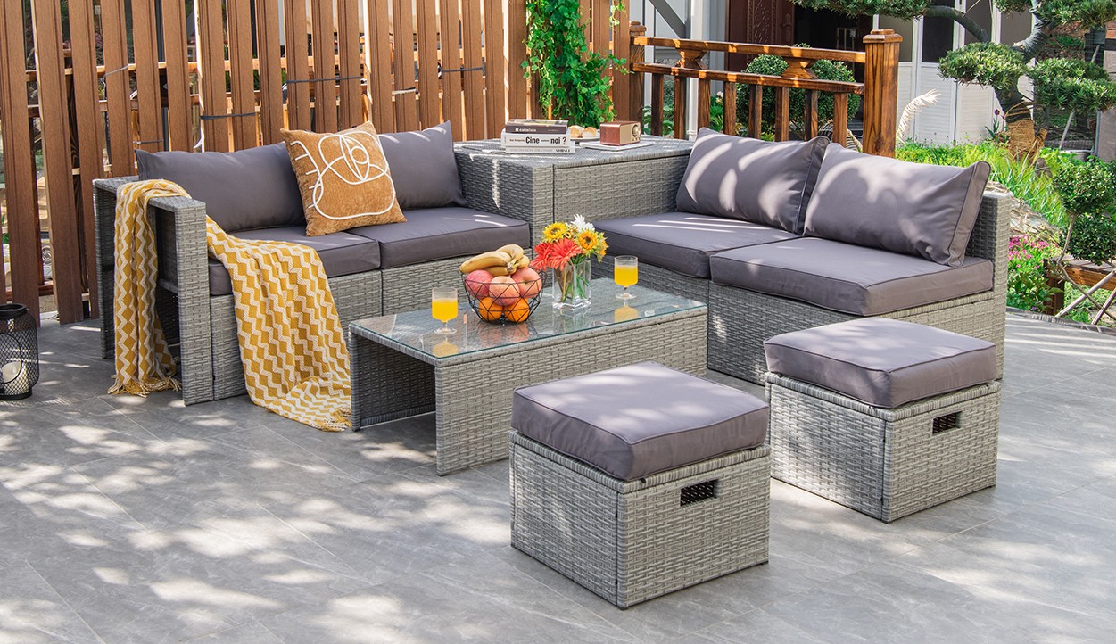 8PCS Patio Furniture Set Space-Saving Conversation Set w/ Waterproof Cover