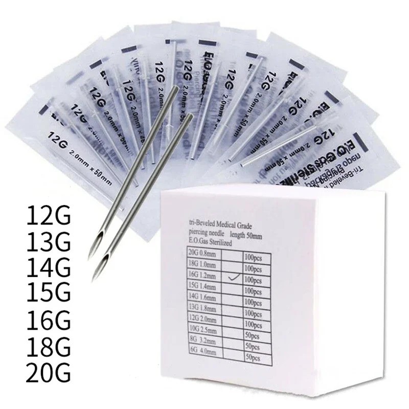 100PCS Disposable 316 Steel Piercing Puncture Needle for Navel Ear Nose Lips