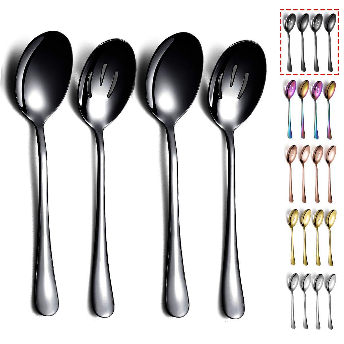 4-Piece Black Serving Spoon Set 2 Spoons and 2 Slotted Spoons Titanium Plated