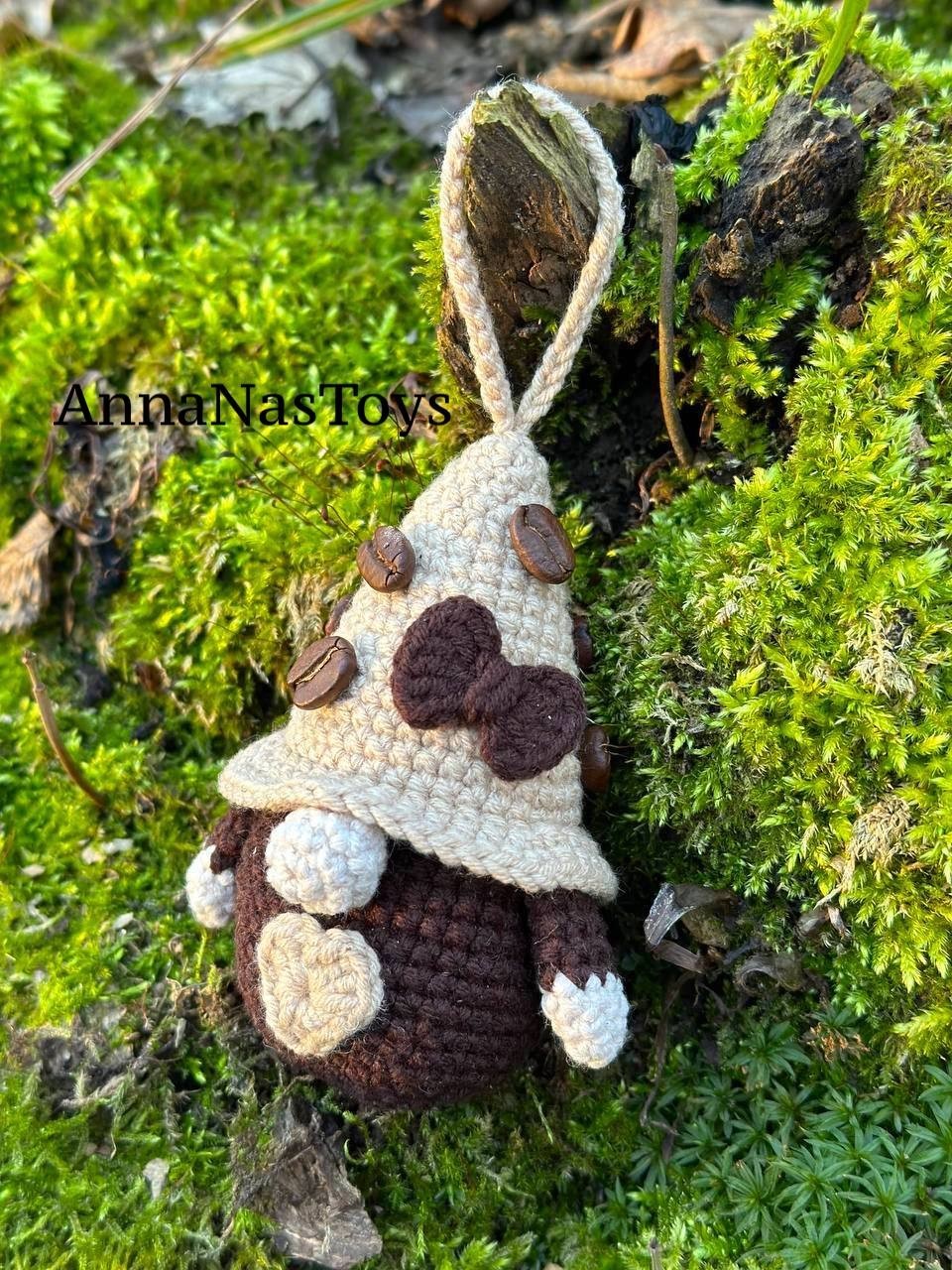Coffee gnome keychain, Crochet PDF pattern gnome with coffee beens