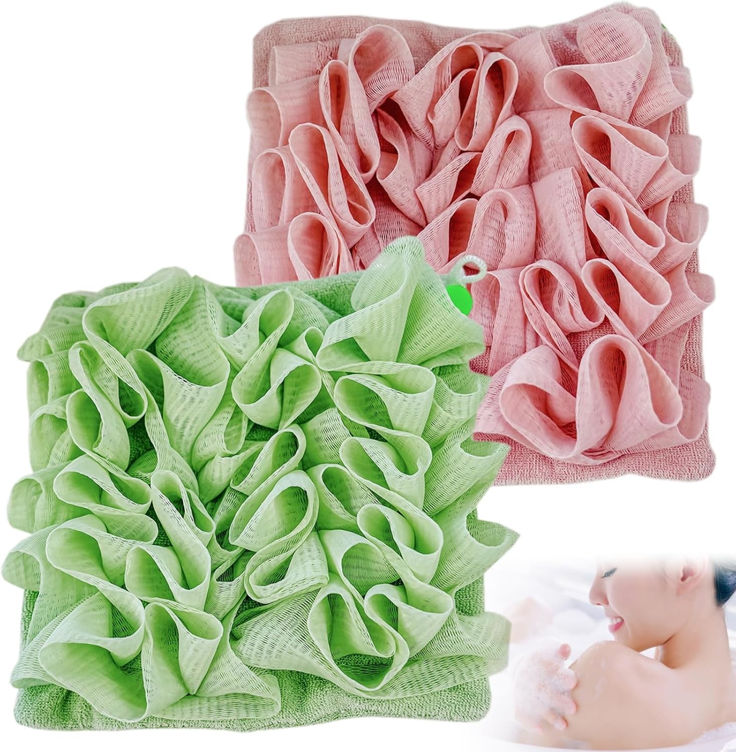 Loofah Cloth for Bar Soap, Loofah Washcloth Pink and Green Shower Ball 2-in