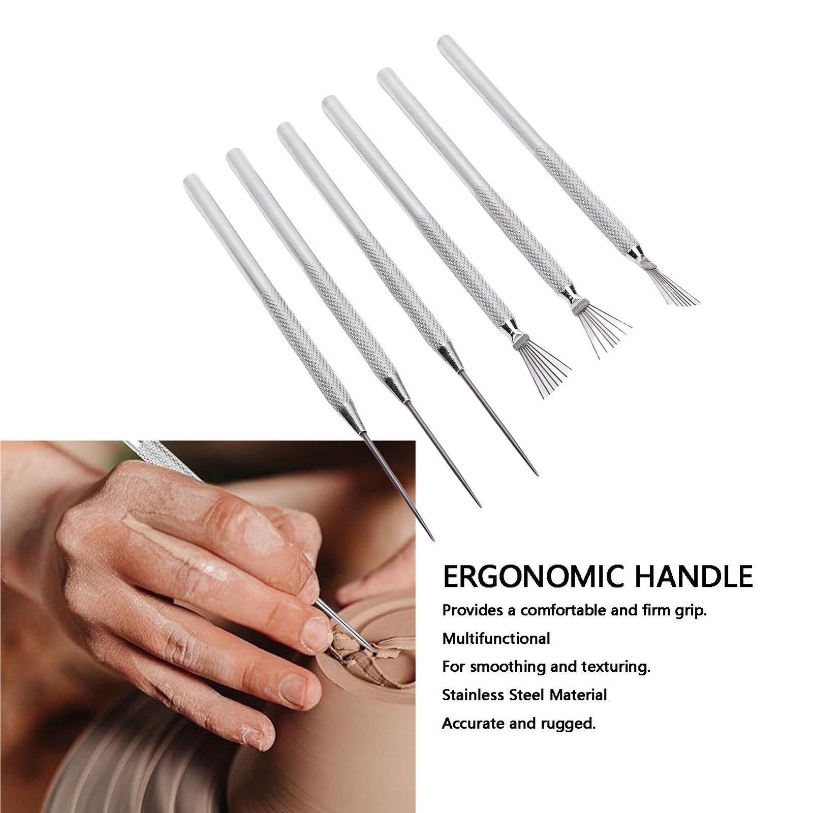 Complete Clay Needle Tools Set For Pottery - Ergonomic Handles Included