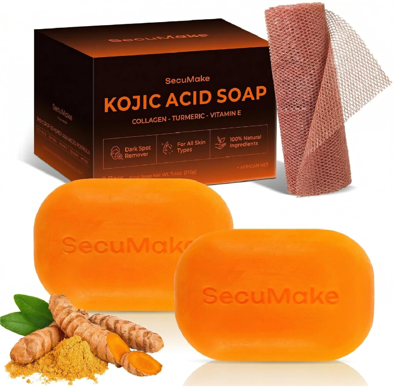 Kojic Acid Soap, Brightening & Hydrating Turmeric Soap Bar for Dark Spots with V
