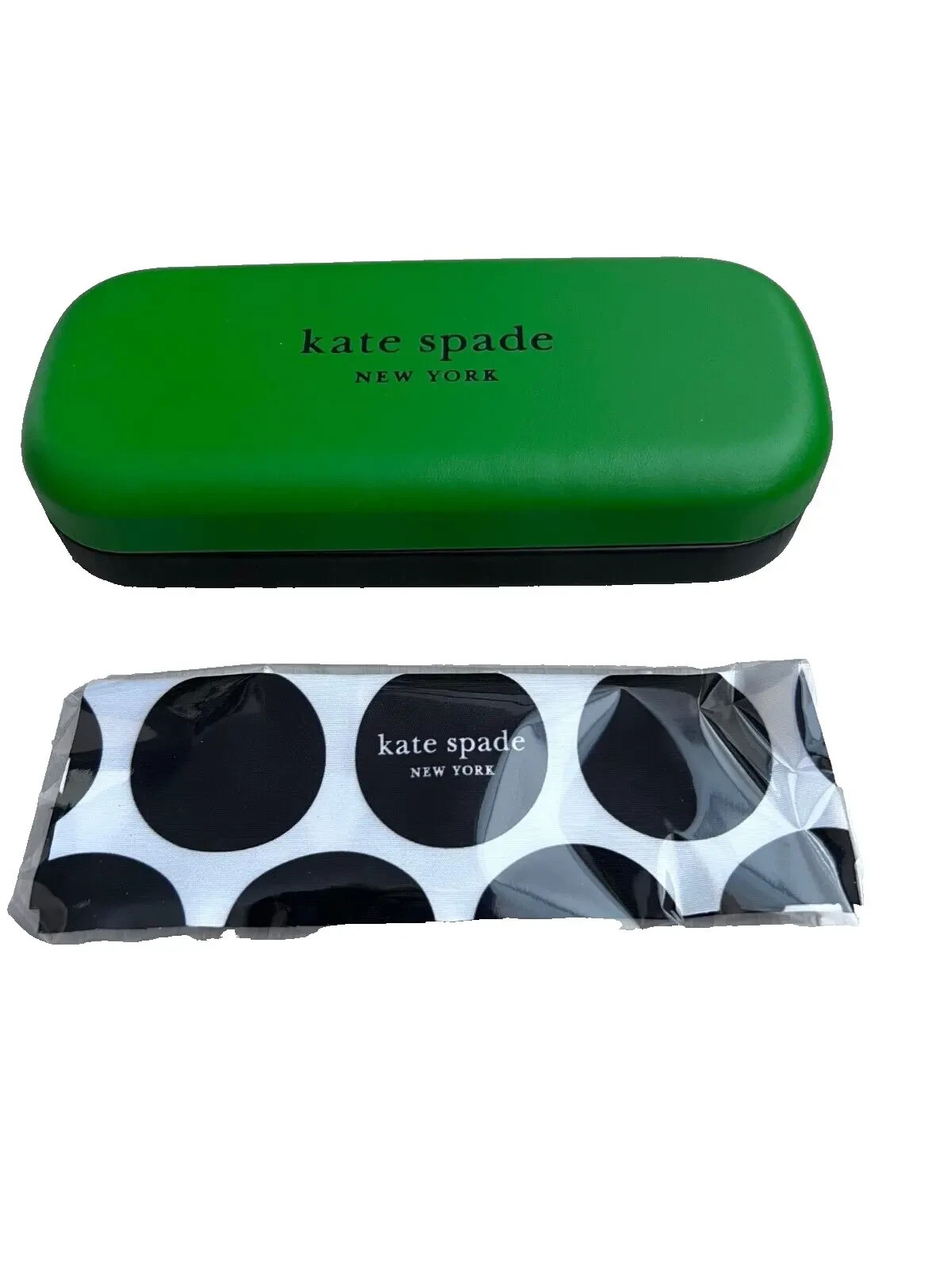 NEW KATE SPADE GREEN BLACK EYEGLASSES CASE W/CLOTH - BRAND NEW !