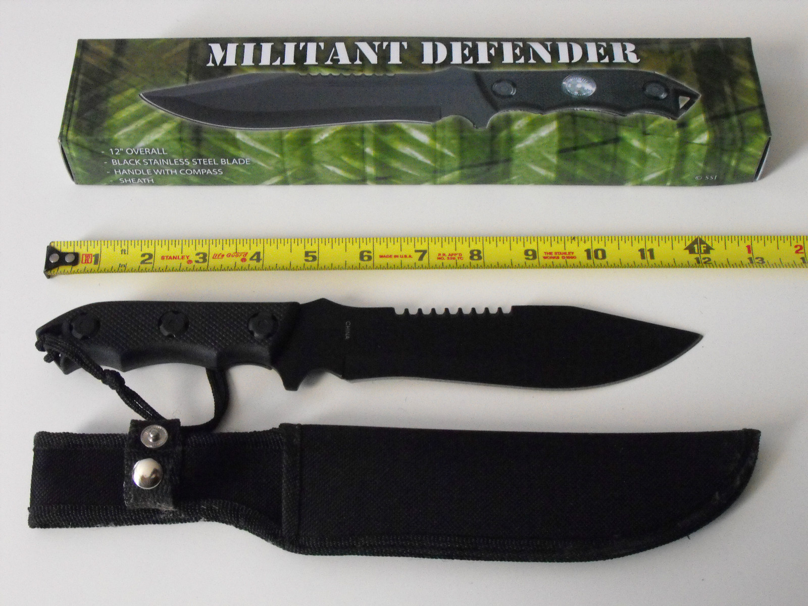 Militant Defender 12" Combat Knife w/ Compass