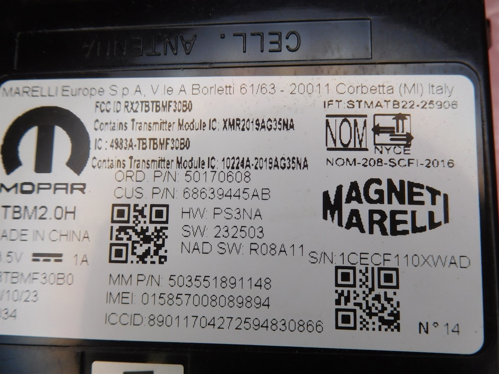 Magneti Marelli MOPAR 68639445AB Telematics Control Module JEEP (072126)