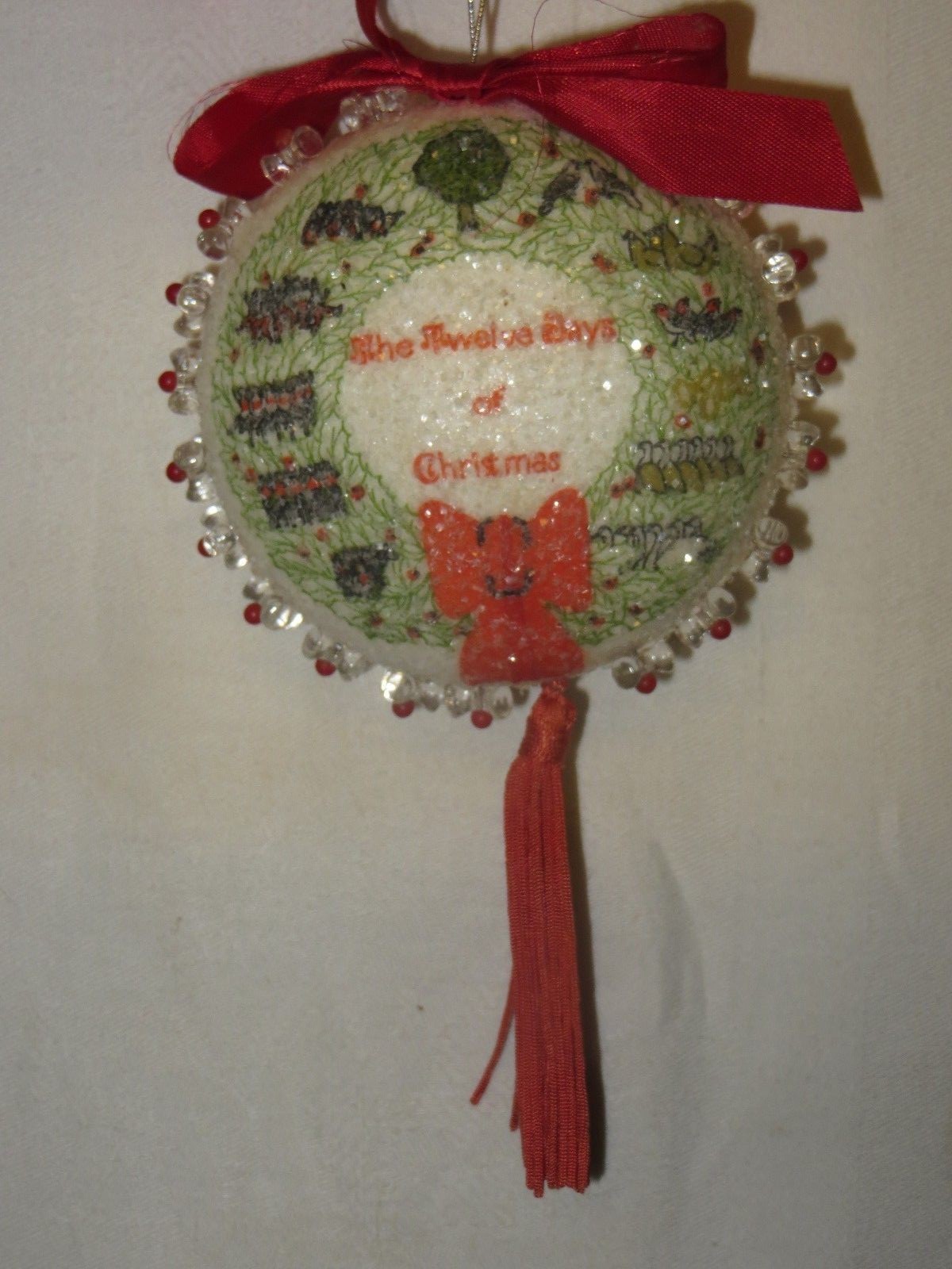 Vintage Twelve Days of Christmas Styrofoam & Glitter Christmas Ornament