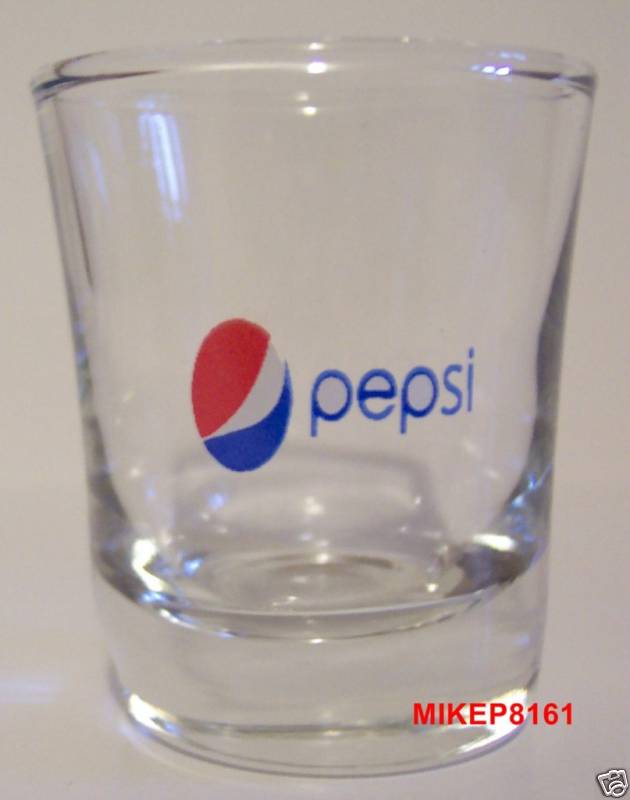 PEPSI COLA NEW 2009 LOGO ON A CLEAR SHOT GLASS