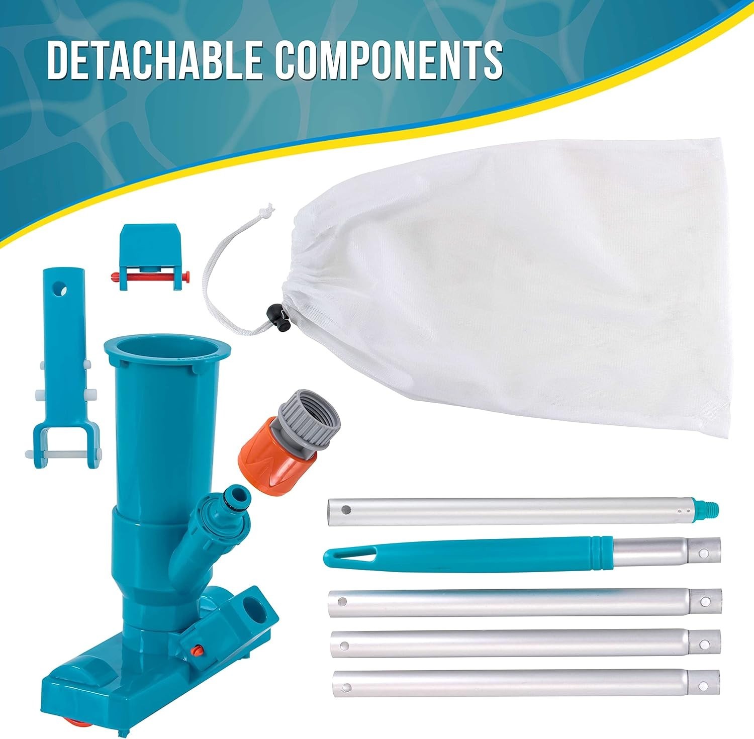 Manual Pool Vacuum Cleaner 5-Section Telescopic Pole Mesh Bag for Pools