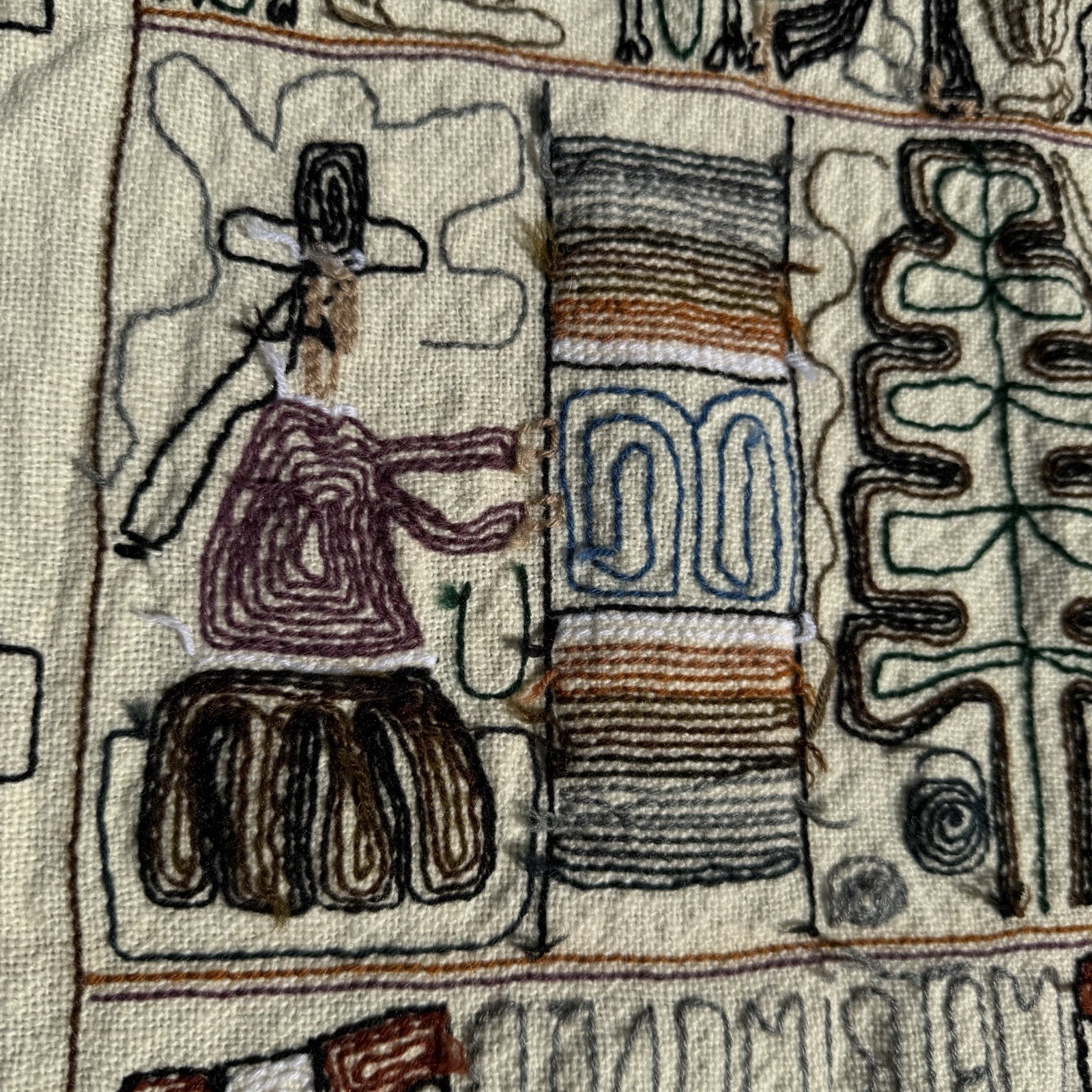 Vintage Folk Art Embroidery Peru "Matrimonio" 42”x23” Wall Hanging Wedding Gift