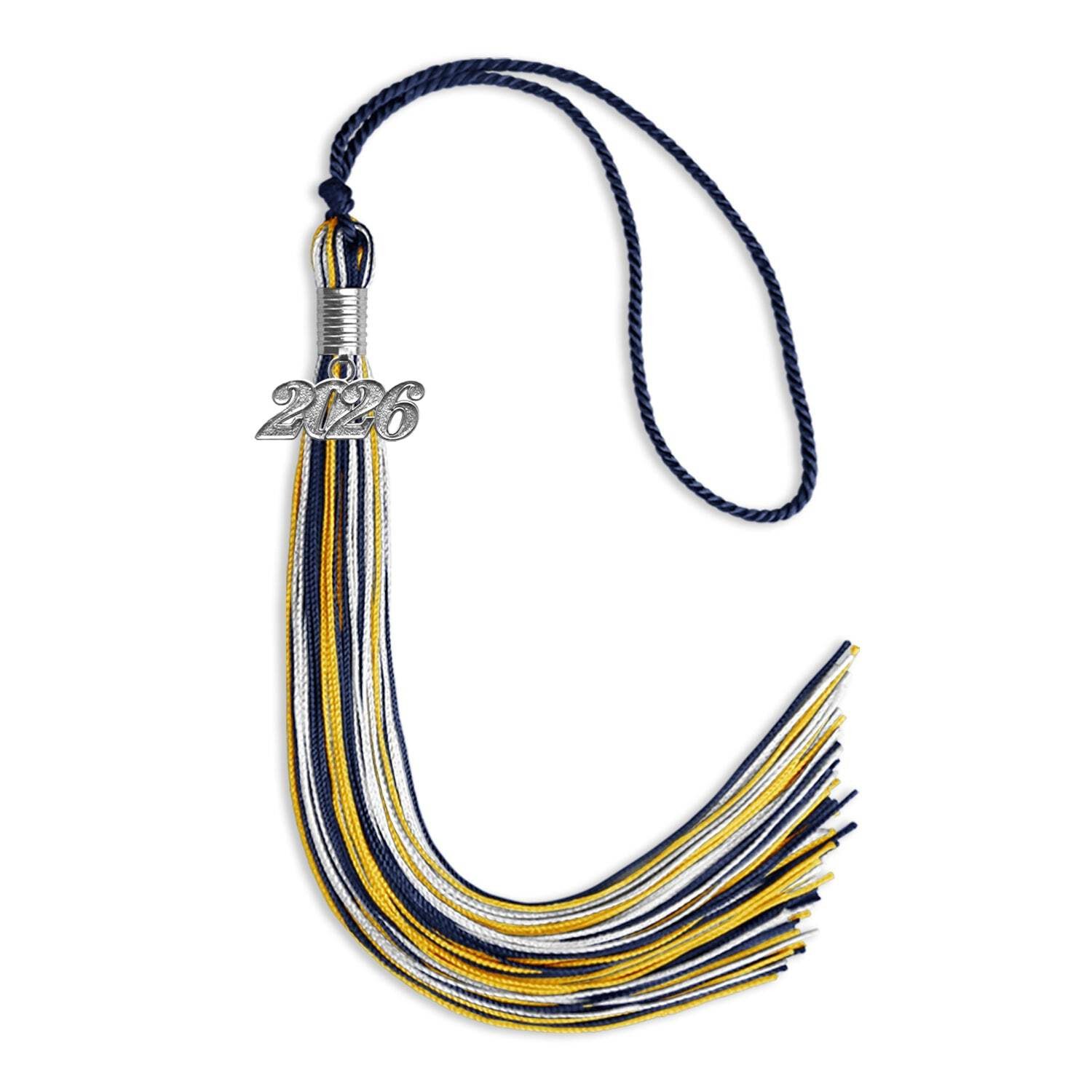 Endea Graduation Navy Blue/Gold/White Mixed Color Tassel with Silver Date Drop