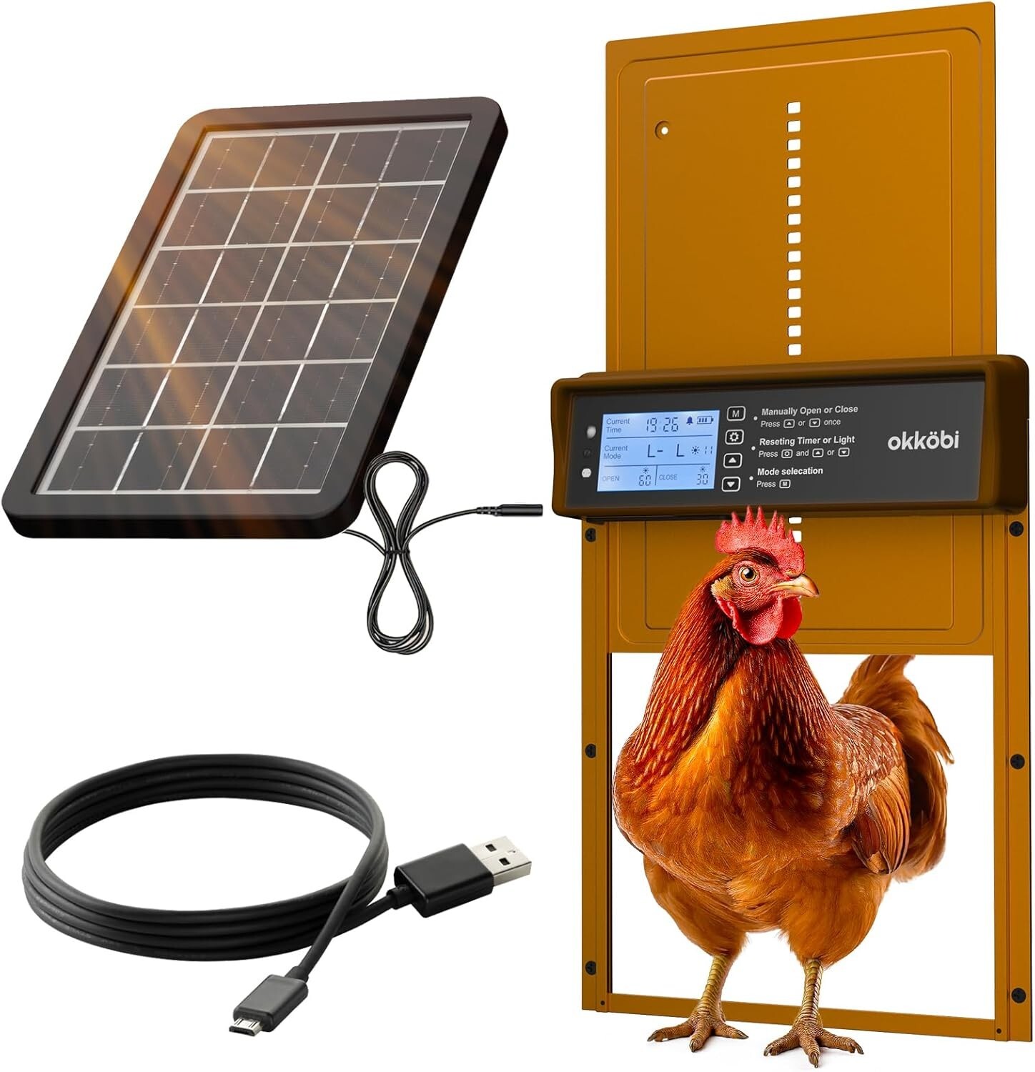 Okkobi Solar Powered Automatic Chicken Coop Door w/Remote Control & LCD (NEW)