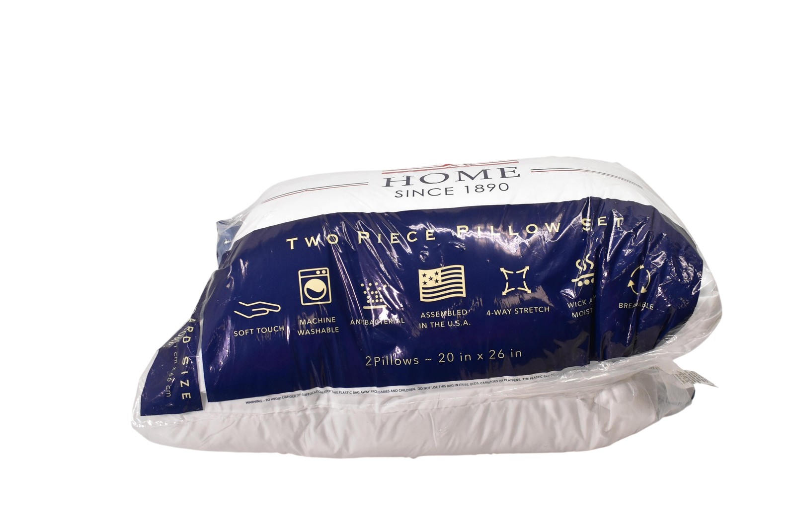 US Polo Assn Home Standard Bed Pillows 2 Pack 20x26 Soft Antibacterial Bedding