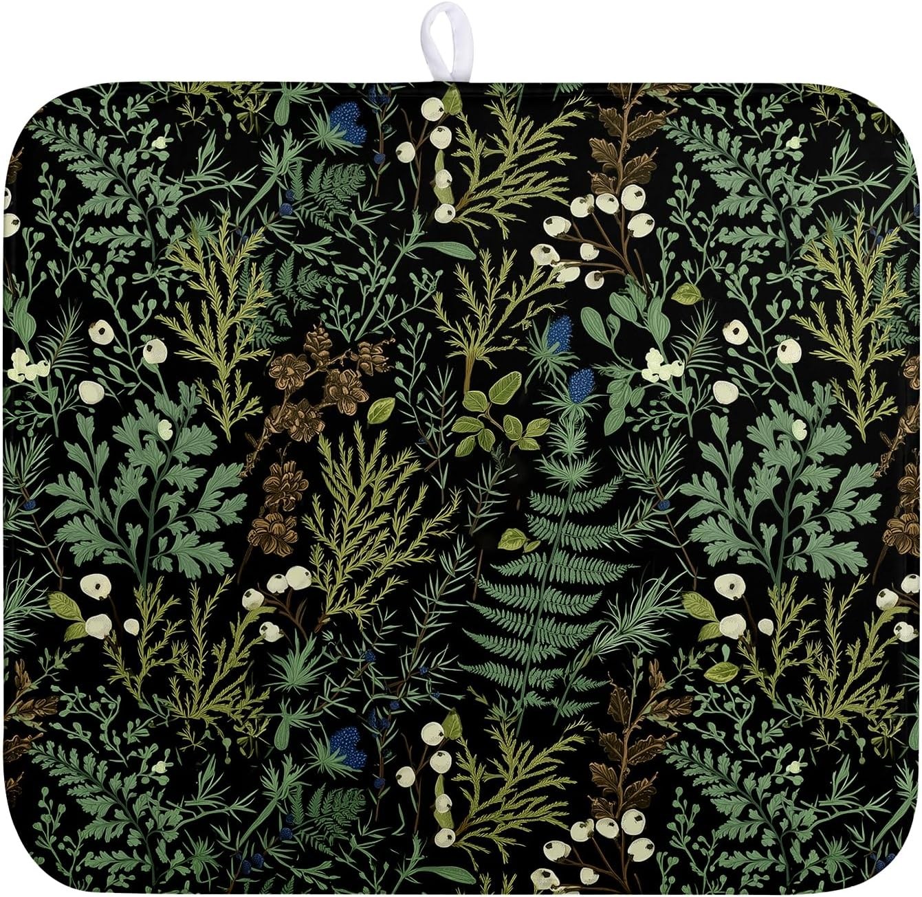 Dish Drying Mat for Kitchen Counter Vinta Green Plant Fern Leaves Floral