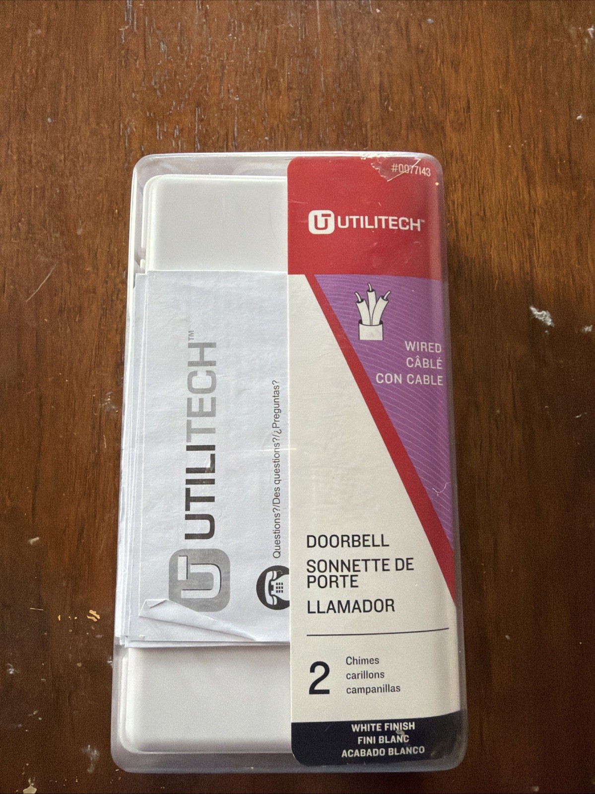 UTILITECH White Doorbell Kit Wired Doorbell 2 Chimes White Finish #0077143 NEW