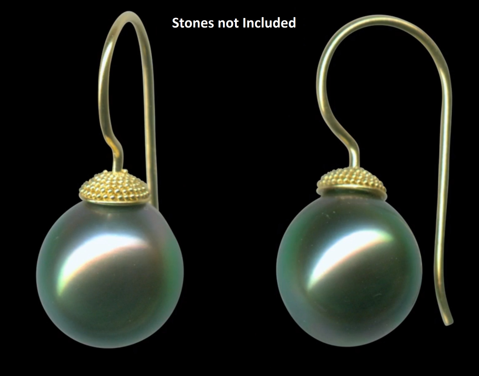 18K Yellow Gold Handmade Granulated Pearl Cup Ear Wires w/Post 6-8mm Pearl 2 pcs
