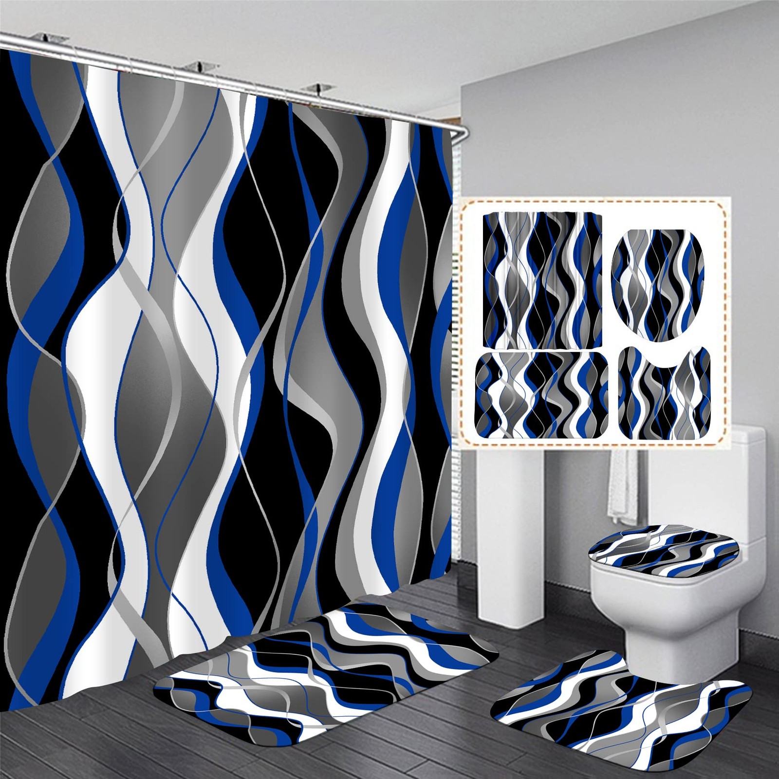 cortinas de baño set completo accesorios para baños moderno para ducha 4Pcs