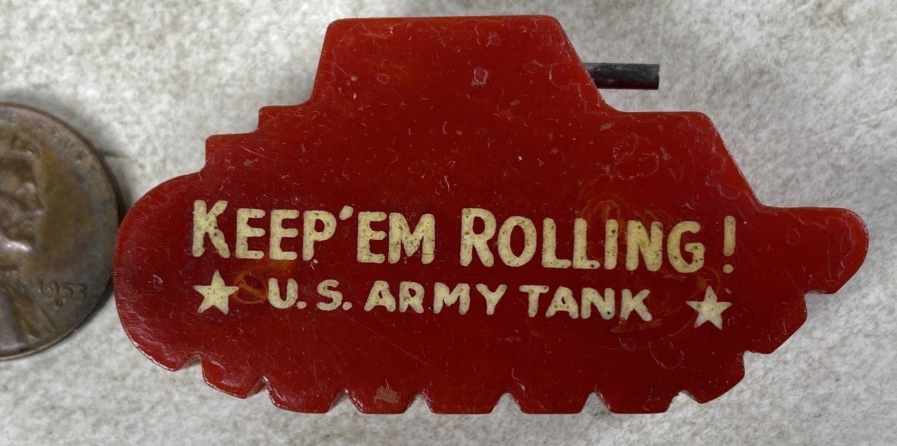 Vintage 1940's Bakelite Pencil Sharpener American Military Tank Keep'em Rolling