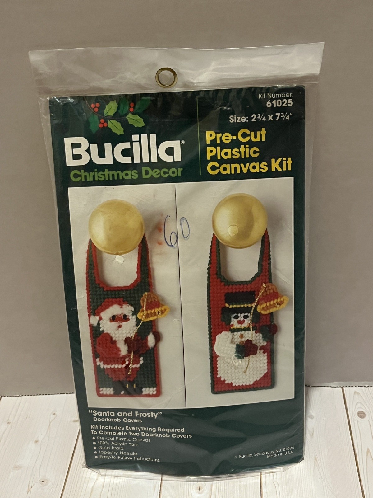 NOS Bucilla Santa and Frosty pre-cut plastic canvas kit door knob covers hangers