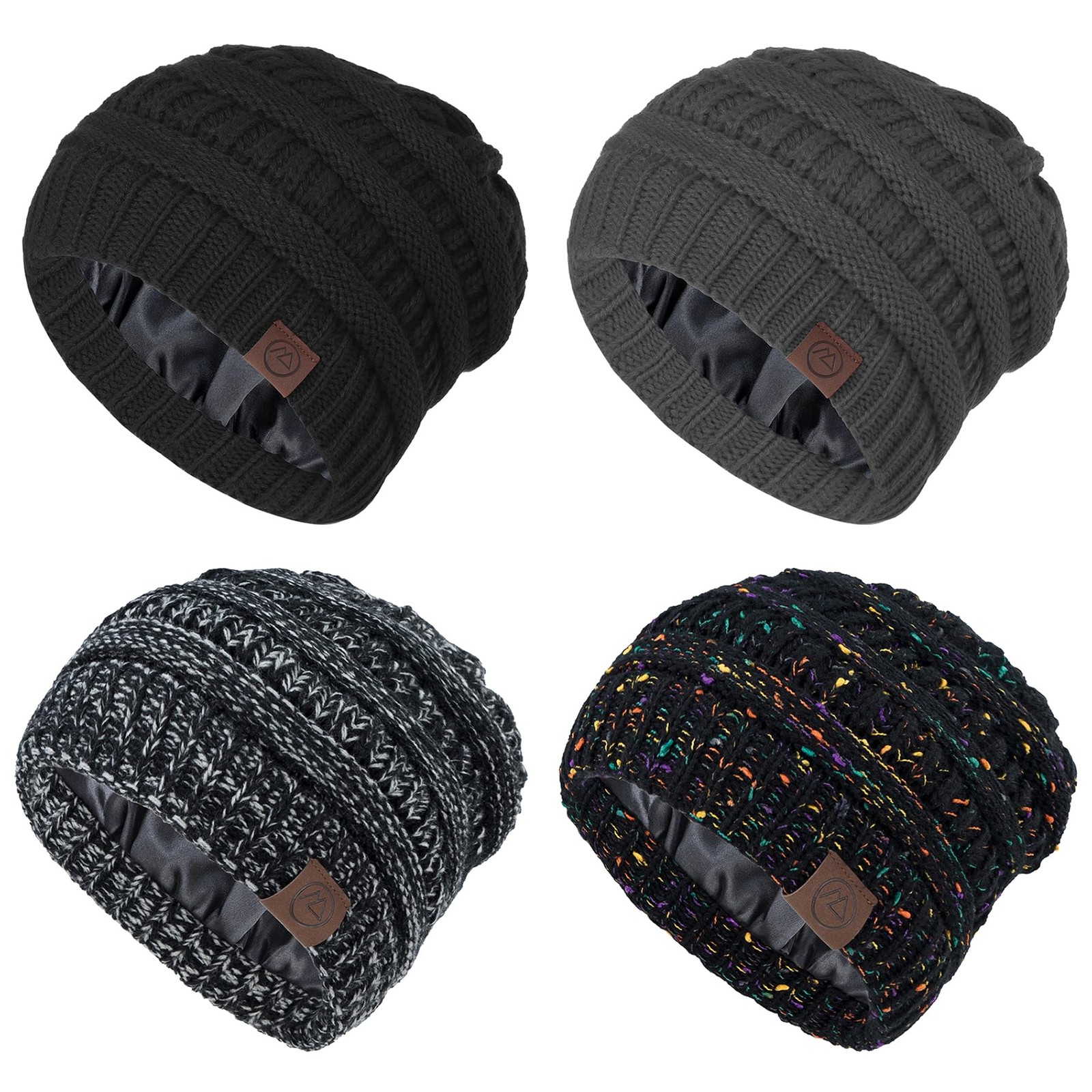 Zando 4 Pcs Satin Lined One Size, Black & Dark Grey & & Yarn