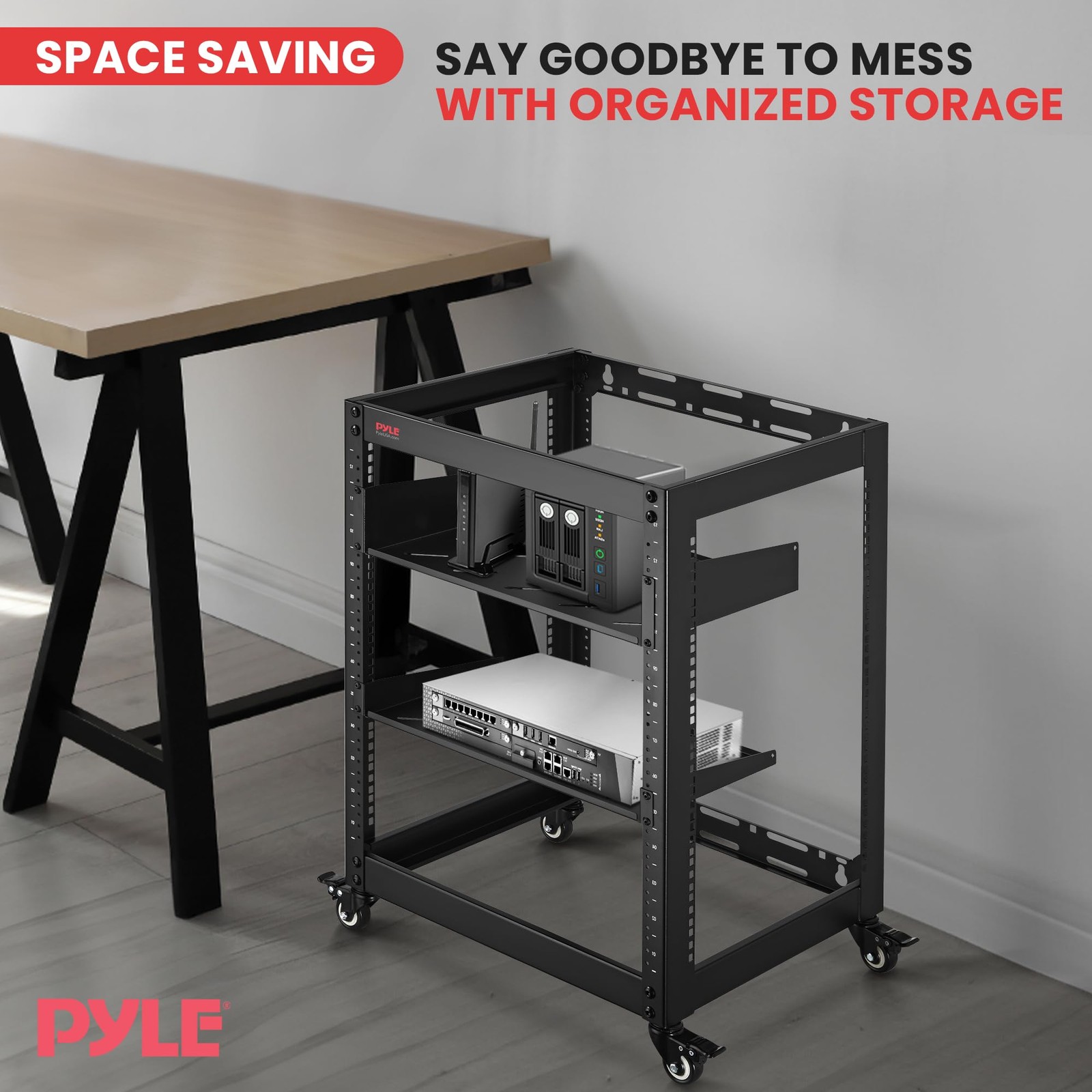Pyle 15U Server Rack Network Cabinet (Black)