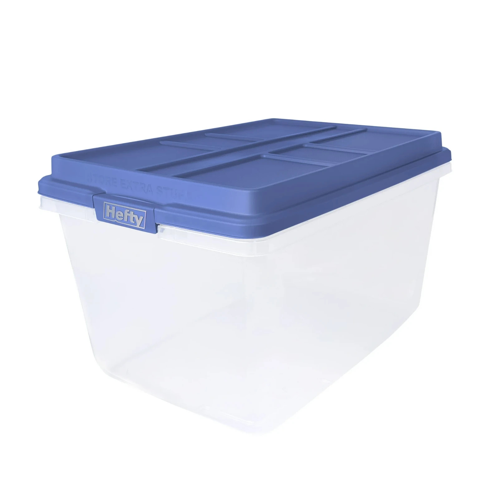 Hefty 72 Qt. Clear Plastic Storage Bin with Blue HI-RISE Lid, 6 Pack
