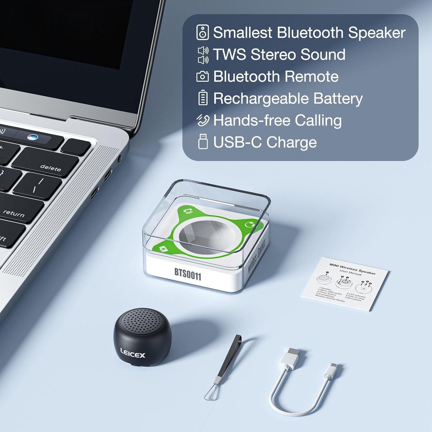 Mini Bluetooth Speaker, Small Tiny Portable Bluetooth 5.0 Speakers Perfect for O