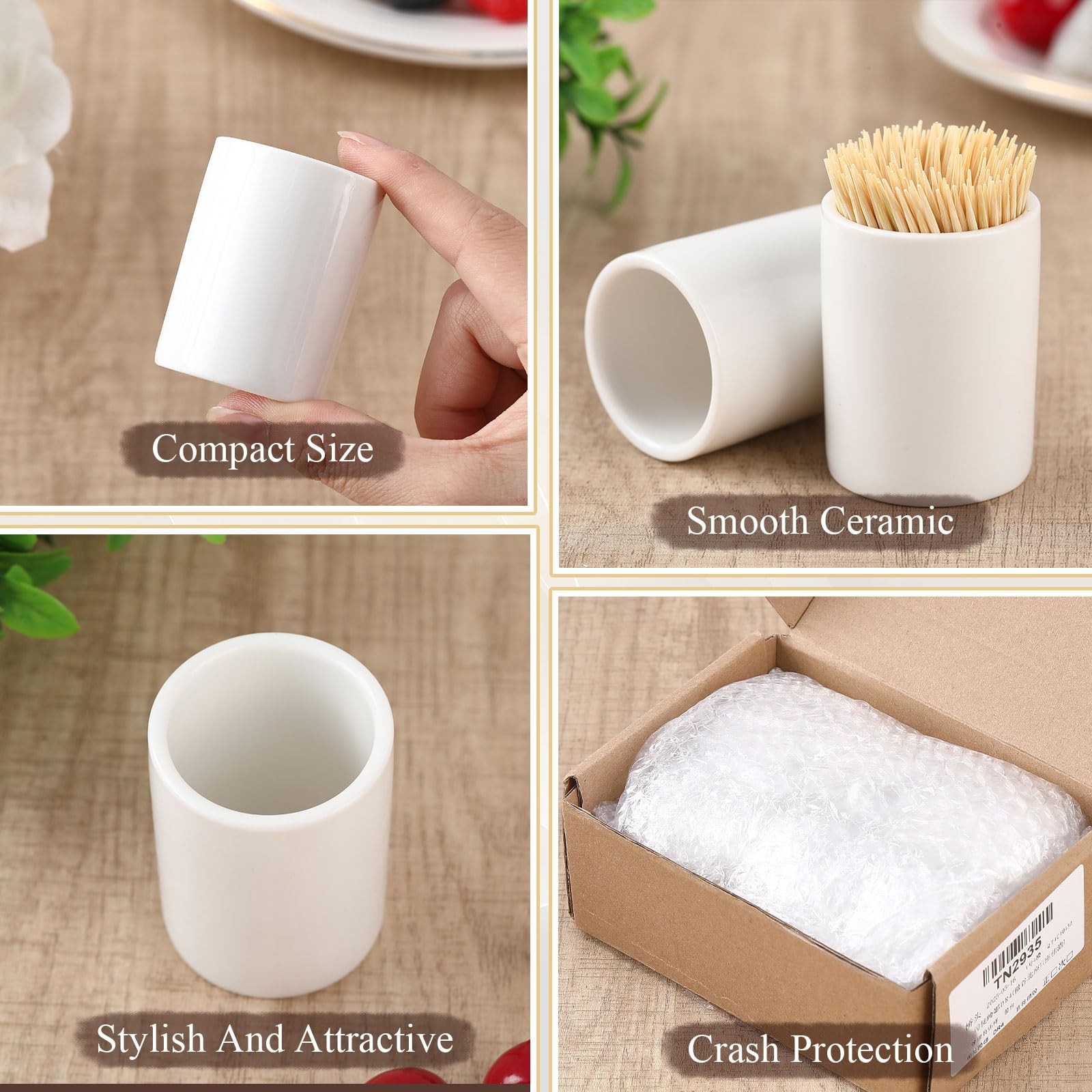 4 Pcs White Ceramic Toothpick Holder Simple Dispenser Container Home Round