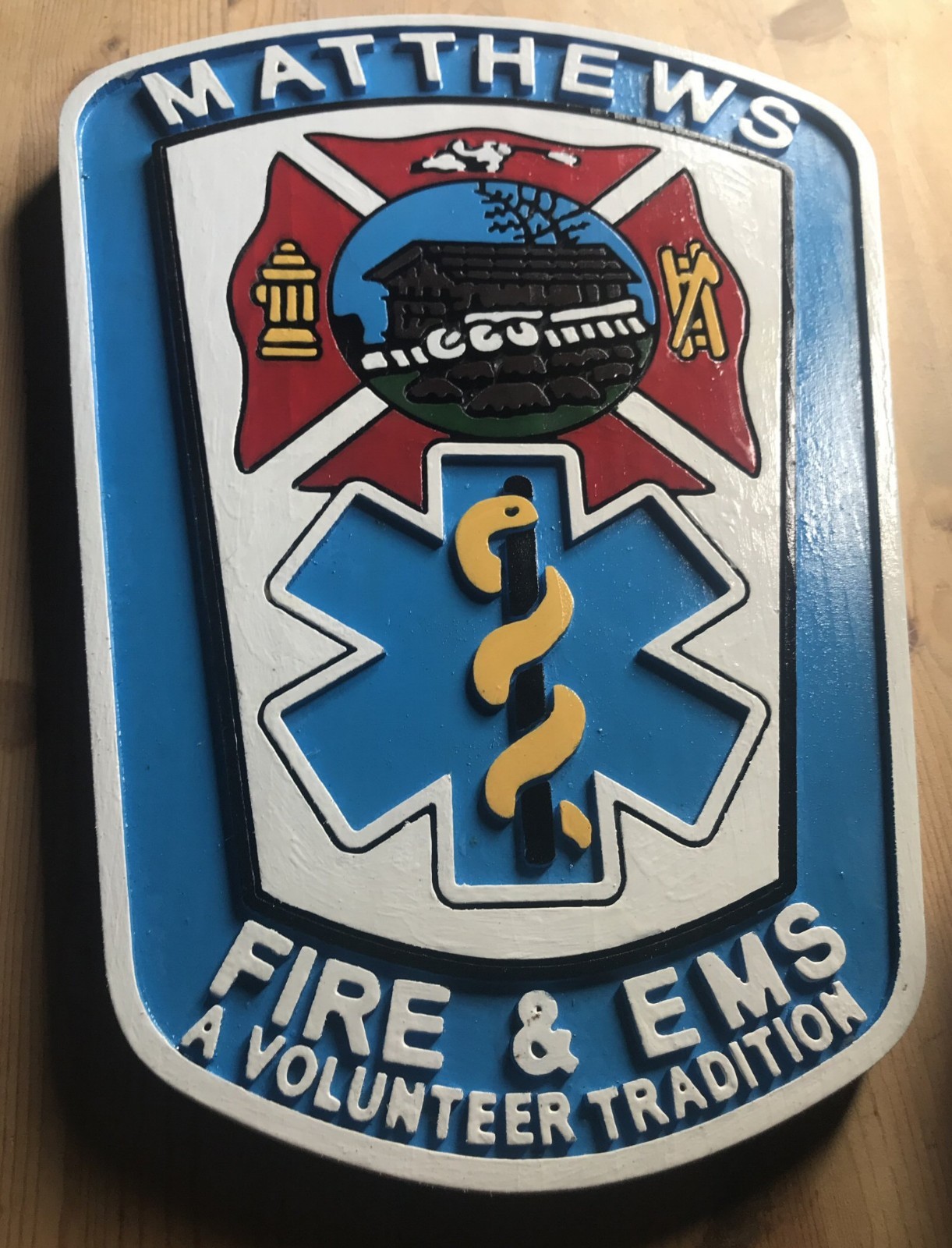 Fire Department Matthews New Style 3D routed plaque wood patch sign Carved