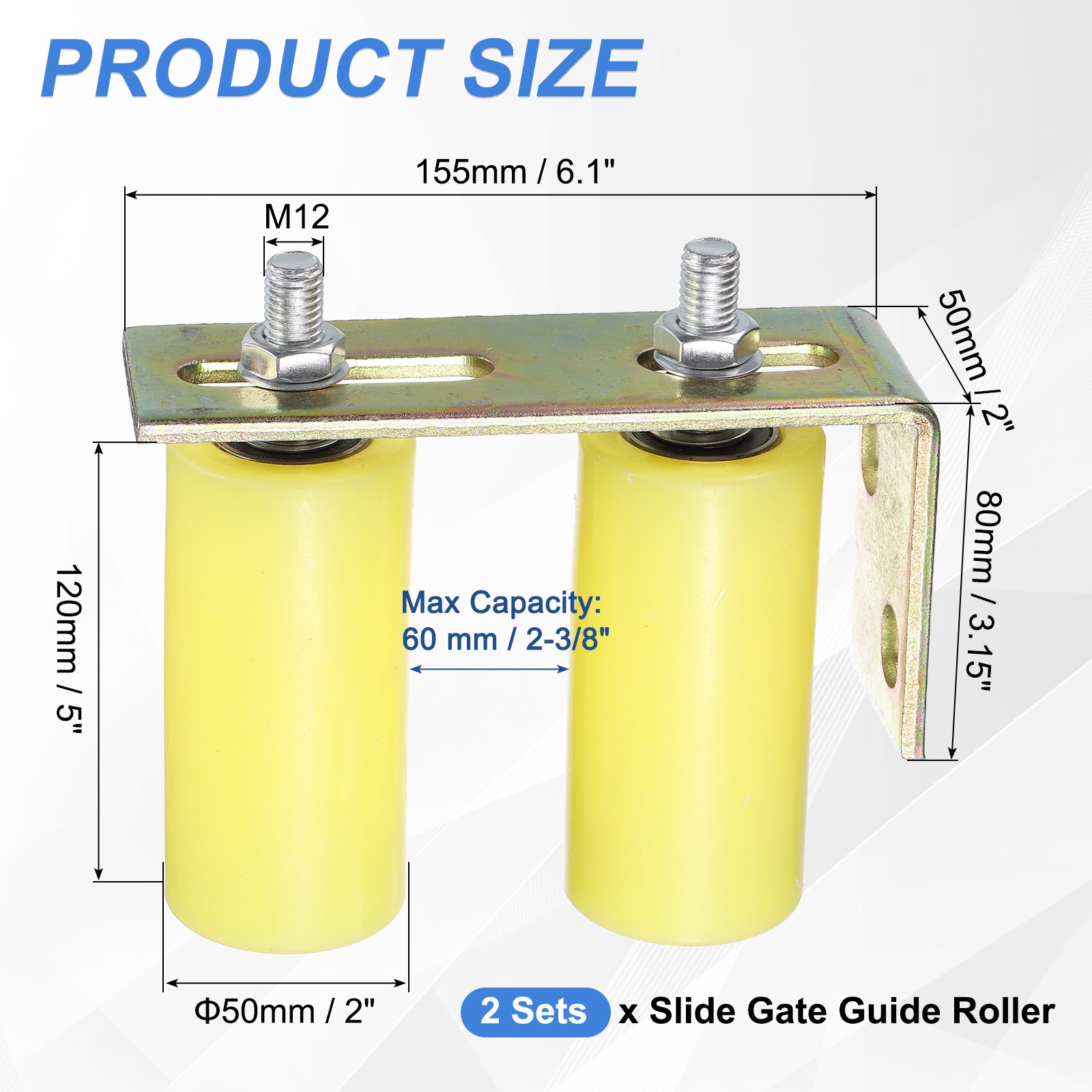 2Set Slide Gate Guide Roller, 5" Nylon Gate Support Rollers with Bracket, Yellow