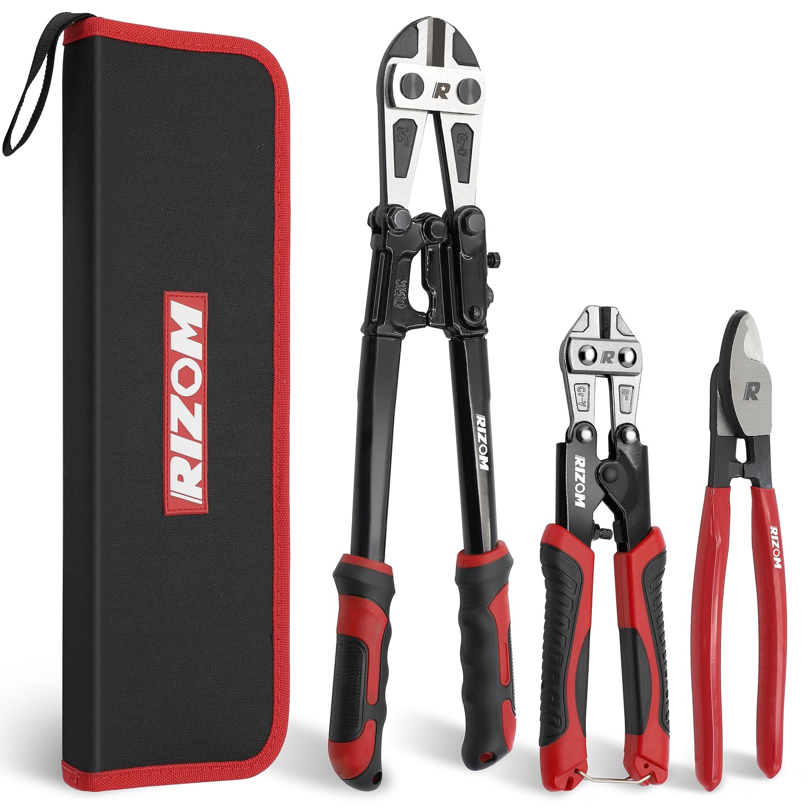 RIZOM 3-Piece 8" cable cutter + bolt +14" cutter, Red&black