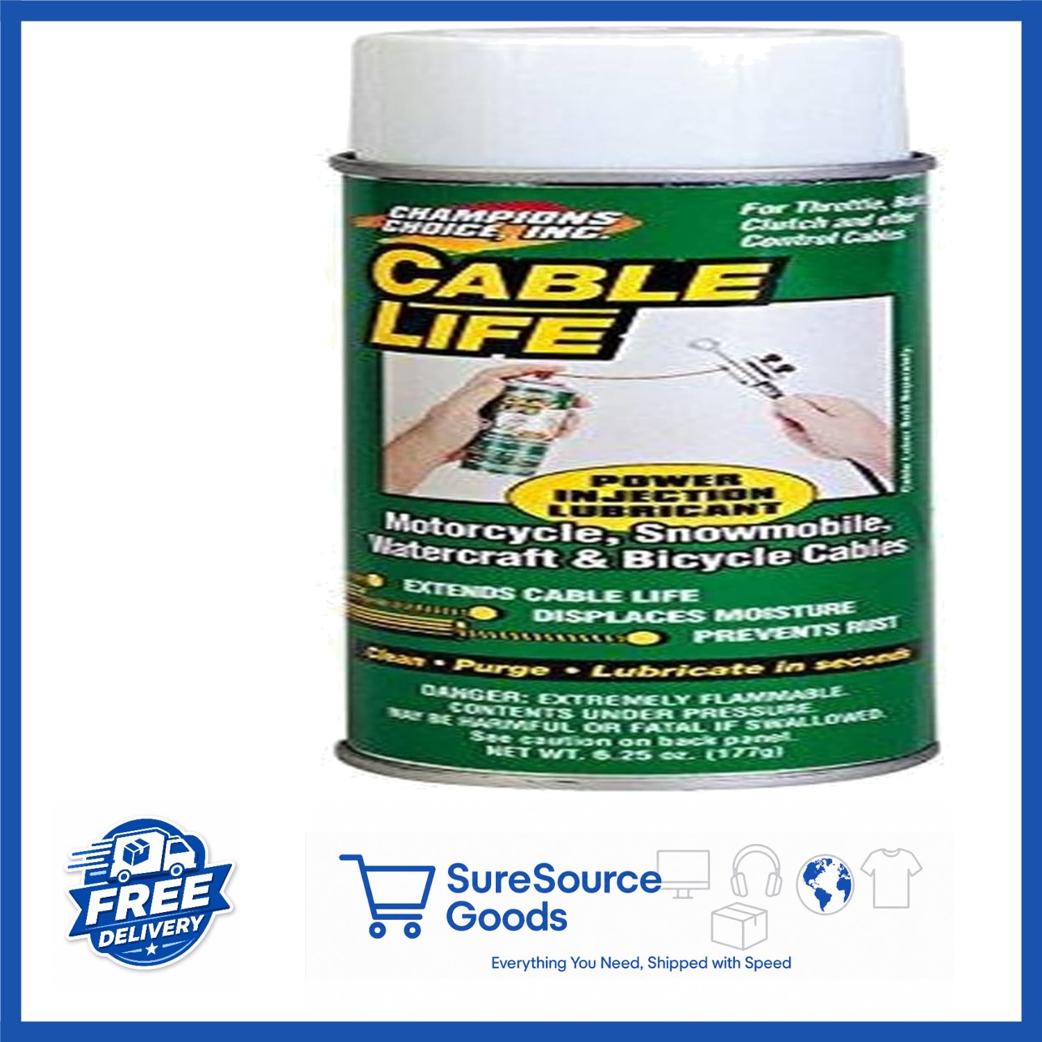 Cable Life Lubricator for Motorcycles Boats Jet Skis ATVs Snowmobiles 6.25oz