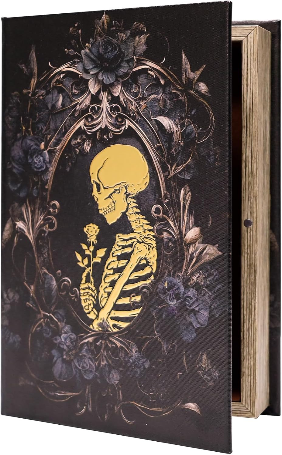 Skull & Black Rose Hidden Book Safe - Magnetic Lock for Valuables & Decor