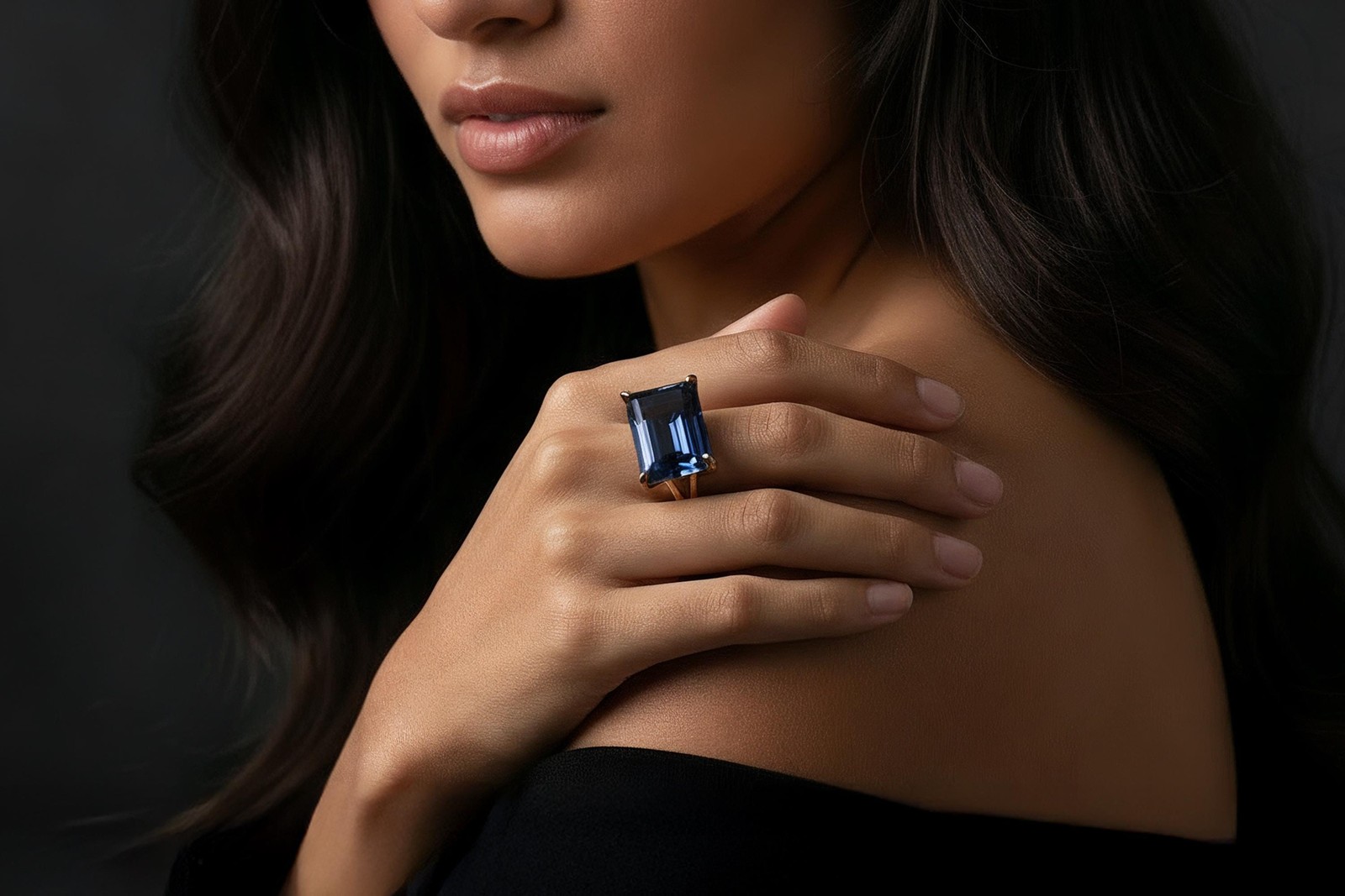 Silver Sapphire Ring Anemone Jewelry Rectangle Emerald Cut Blue Gem