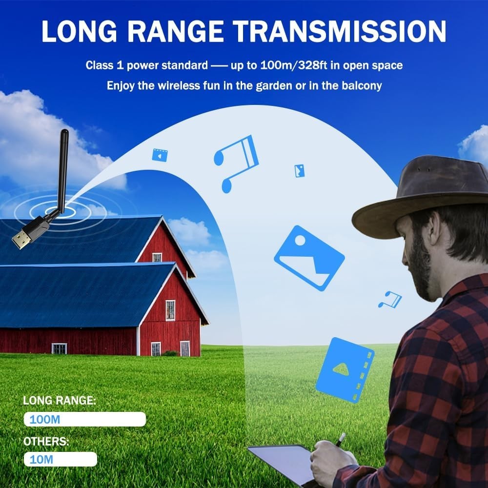 USB Bluetooth 5.1 Adapter for Desktop PC: Long Range 300FT Wireless Dongle wi...