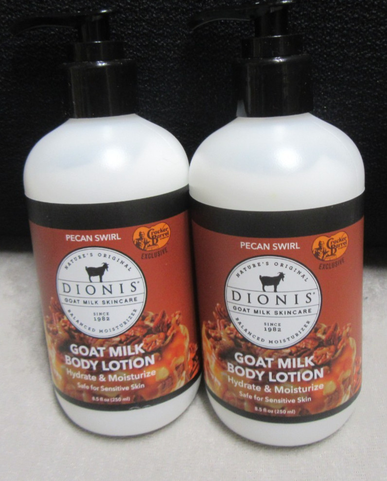 2 DIONIS  GOAT MILK  BODY LOTION  - PUMP  - PECAN SWIRL - 8.5 FL OZ  - NEW
