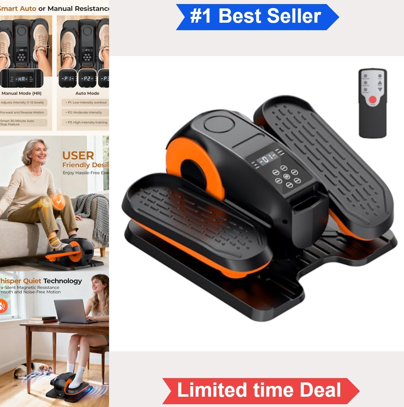 Under Desk Elliptical Machine Electric Seated Pedal Exerciser 12 Speeds Remote