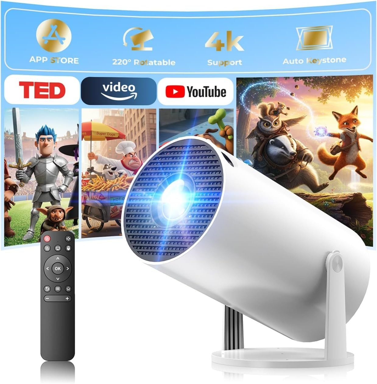 Mini Projector WiFi Bluetooth 4K 1080P Portable Android Home Cinema
